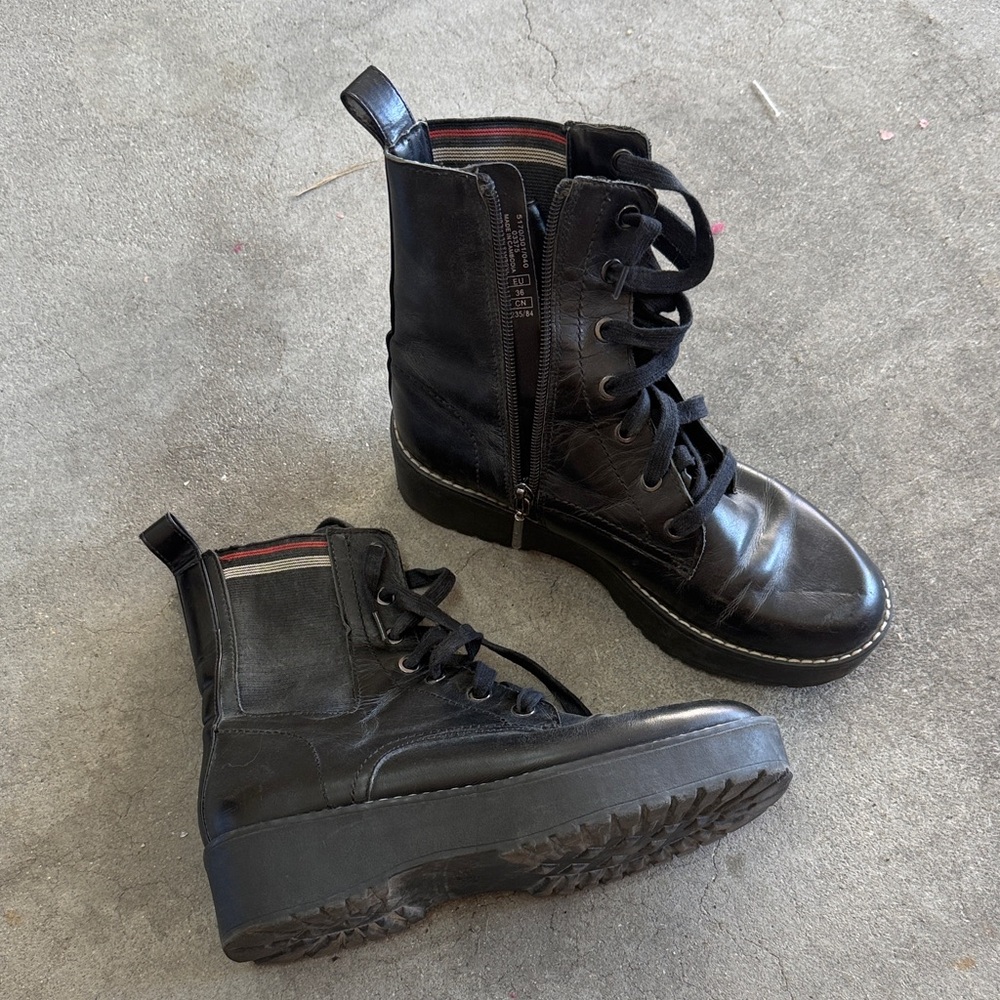 ZARA Black Lace-Up Combat Boots | 6